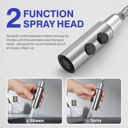 Bathroom Faucet with Sprayer, Brushed Nickel Single Hole with Pop-Up Drain | Kablle Single Handle Pull Out 1 or 3 Hole Laundry Bar Basin Faucet with Deck Plate, KBL-7002BN-CL - color: Brushed Nickel
