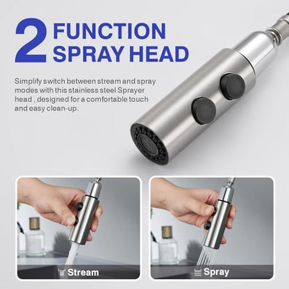 Bathroom Faucet with Sprayer, Brushed Nickel Single Hole with Pop-Up Drain | Kablle Single Handle Pull Out 1 or 3 Hole Laundry Bar Basin Faucet with Deck Plate, KBL-7002BN-CL - color: Brushed Nickel