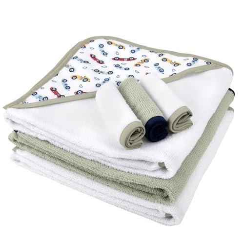 Baby Bath Essential Hooded Baby Bath Towel and Washcloth 6 Piece Set for Newborns, Infants & Toddlers, Boys & Girls Baby Hooded Towels Set (Racecars) - color: Racecars