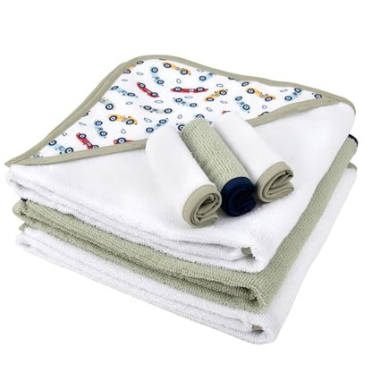 Baby Bath Essential Hooded Baby Bath Towel and Washcloth 6 Piece Set for Newborns, Infants & Toddlers, Boys & Girls Baby Hooded Towels Set (Racecars) - color: Racecars