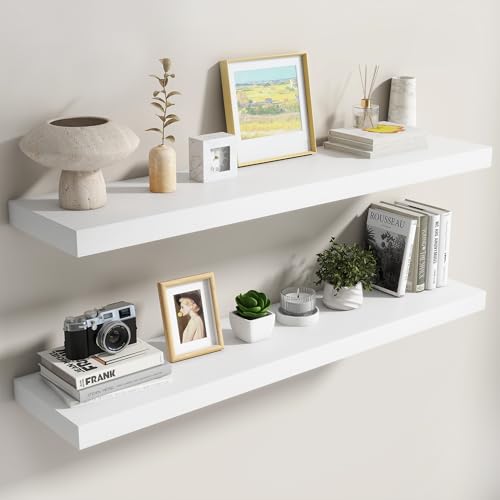 Dreamland White Floating Shelves 48 Inch Long,8 Inch Deep Floating Shelves,48" W x 8" D Wall Shelves for Bedroom,Living Room,Kitchen,Bathroom,Set of 2 - color: White, size: 48 Inch