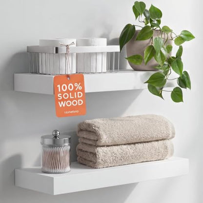 White Floating Shelf 18 inch, High End Solid Real Wood 18inch Bathroom Floating Shelves for Wall Mounted, White Wooden 18in Floating Shelves, Heavy Duty Bracket, 18 X 6.5 X 1.75 in, Set of 2 - color: Classic White - Soft Neutral Satin, size: 18 inch