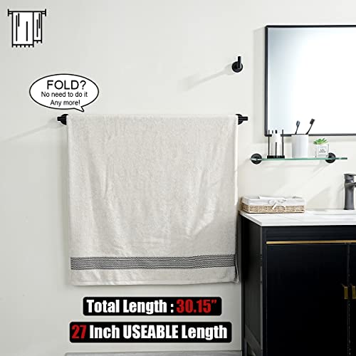 JQK Black Bath Towel Bar, 30 Inch 304 Stainless Steel Thicken 0.8mm Towel Rack Bathroom, Towel Holder Matte Black Wall Mount, Useable Length 27 Inch, TB110L27-PB - color: Black, size: 30.15 Inch
