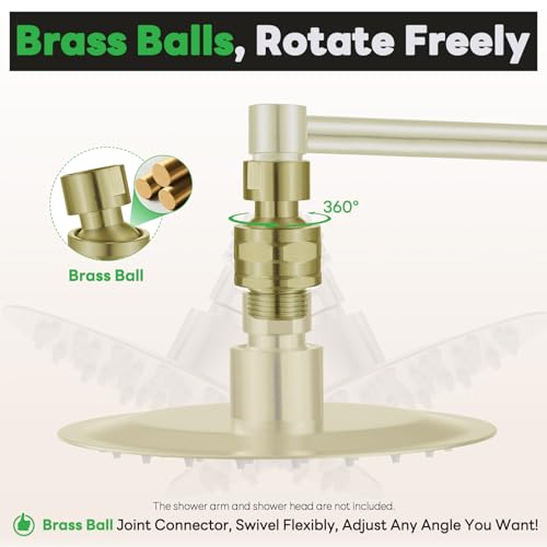 Shower Head Swivel Ball Adapter Brass Adjustable Shower Arm Connector Universal Showering Component Shower Arm Extension- Brushed Gold - color: brushed gold