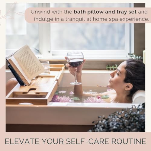 Bath Pillow and Bathtub Tray Set for Tub | Luxurious, Relaxing Home Spa Accessories with Bath Tub Pillows for Head and Neck, Foldable Bath Tray Caddy Organizer | Relaxation Gifts for Women Self Care - style: Bath Pillow and Tray