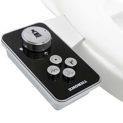 Throne Bidet Attachment for Toilet Seat USA Patented Easy Install (Black) | Non-Electric Self Cleaning Cold Water Sprayer Double Nozzle (Frontal & Rear Wash) Bathroom Bidet Toilet Seat Attachment - color: Black/Chrome