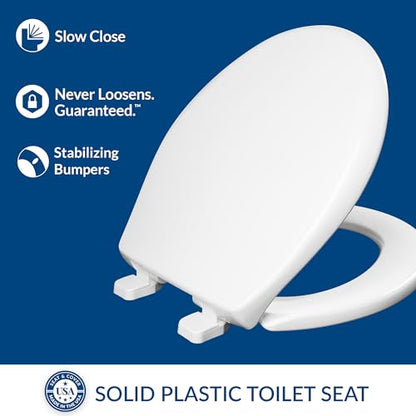 Mayfair Collins Slow Close Toilet Seat, Durable Plastic Seat with Extra Stability Bumpers and Secure Hinges, Made in USA, Round, White - size: Round