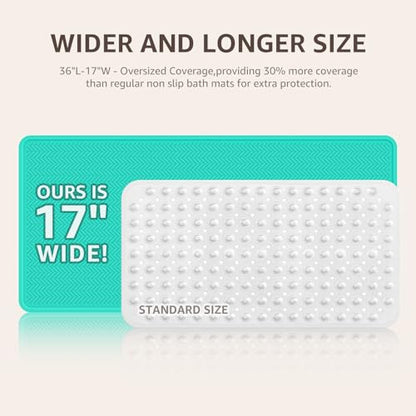 OTHWAY Bathtub Mat Non Slip, Extra Long Rubber Bath Mat for Tub, Machine Washable Shower Anti Slip Mat with 332 Strong Suction Cups (Sea Green, 36" x 17") - color: Sea Green, size: 36" x 17" (Rectangular)