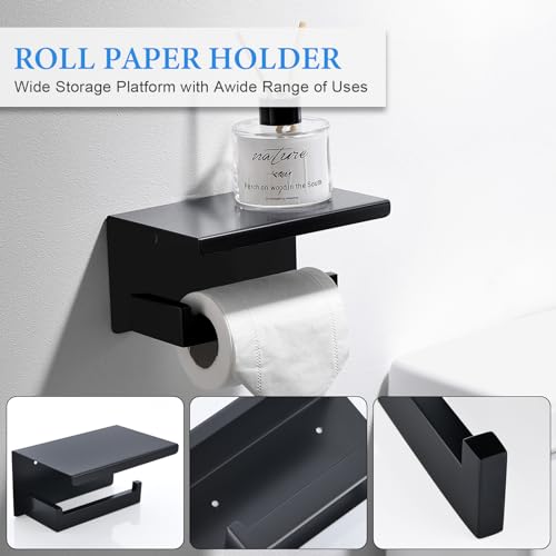 6-Piece Black Bathroom Hardware Set 23.6 Inch Towel Bar Set Double Towel Bar Towel Ring Coat Hook and Toilet Paper Holder with Shelf Wall Mounted Stainless Steel Bathroom Accessories Set - color: 6-piece Black