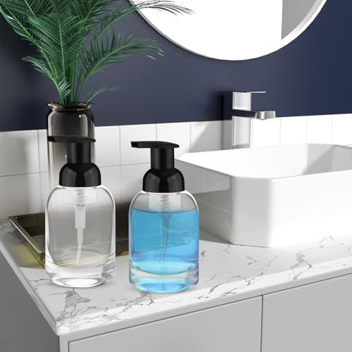 250ml 2 Pack Reusable Glass Foaming Dispenser Bottles Refillable Pump Containers for Shower Gel,Soap & Skincare Solutions