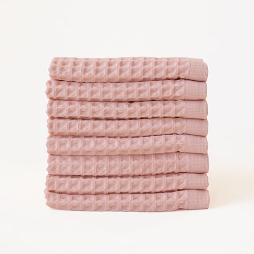 Waffle Washcloths Set of 8 Pink - Premium Quality 100% Turkish Cotton Face Washcloth, Soft Makeup Towel, Shower Cloth, Kitchen Towel (Light Pink, Set of 8 Washcloths) - color: Light Pink, size: Set of 8 Washcloths