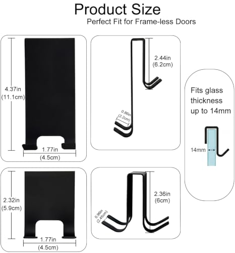 Over The Door Hooks, 2 Pack Heavy Duty Stainless Steel Door Hanger Hooks for Bathroom, Towel Hook for Hanging, Towel Rack Robe Organizer for Towels, Razor Holder, No Drilling, Black