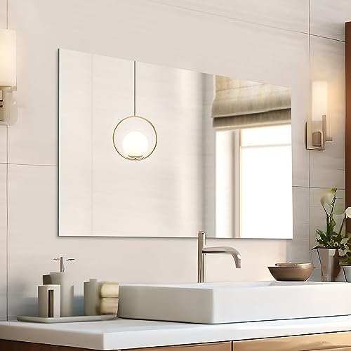 Frameless Wall Mirror 48"x30" Bathroom Vanity Mirror Shatterproof | Modern Wall Mount Mirror, Horizontal & Vertical, Rectangle Mirror for Over Sink, Living Room, Bedroom - size: 48"L x 30"W