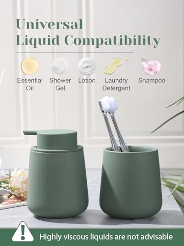 INGOFIN Ceramic Lotion Dispenser - 12oz Refillable Hand Soap Dispenser Bathroom, Modern Liquid Dispenser with Pump, Dish Dispenser for Kitchen, Matte Green - color: Green