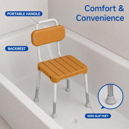 Shower Chair with Back – for Elderly & Disabled, Inside Shower Use | Waterproof, Rustproof, Adjustable height, Non-slip feet, Fits inside a bathtub