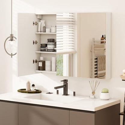 Tangkula Mirrored Medicine Cabinet, Large Wide Wall Mounted Storage Cabinet with 3 Mirror Doors, Hanging Bathroom Organizer, White, 34.5 x 5 x 25.5 Inches - size: 34.5 x 25.5 Inch