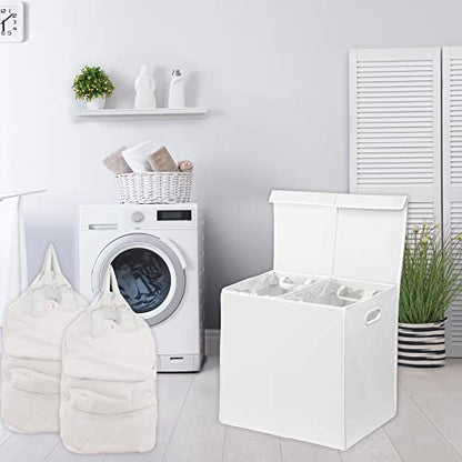 Simple Houseware Double Laundry Hamper with Lid & Removable Bags, White | Heavy Duty 600D Polyester, Water-Resistant Surface - color: White