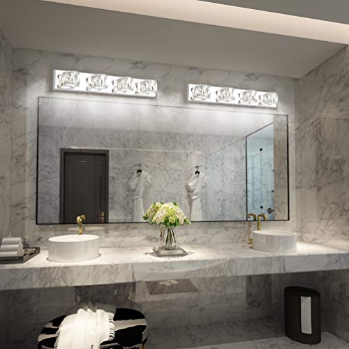 Aipsun 4 Lights Crystal Vanity Lights Over Mirror Modern Vanity Lights for Bathroom LED Light Fixtures,White Light - size: 4 light