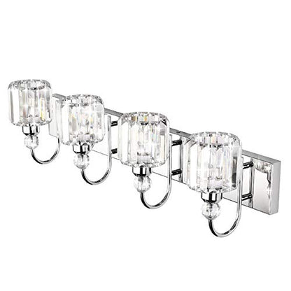 Ralbay Modern LED Crystal Bathroom Vanity Lights 4-Lights Stainless Steel Crystal Vanity Lights Over Mirror Modern Crystal Bathroom Vanity Lighting Fixtures - color: Round-Chrome, size: 4-light