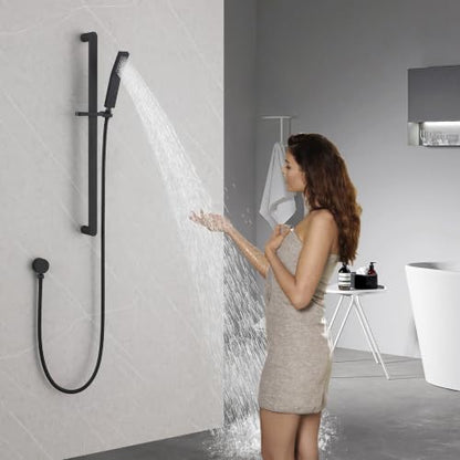Shower Slide Bar Handheld Shower Head with Hose, Bathroom Showerhead with Handle Spray, High Pressure Shower Slide Bar Height Adjustable with 59.06 Inch Stainless Steel Hose Matte Black - color: Matte Black-Square