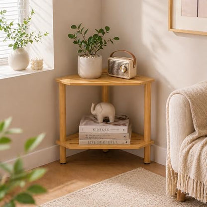 Corner Shower Stool, Shower Foot Rest For Shaving Legs, Bamboo Shower Bench | Double-Layer Waterproof And Stable Shower Stool With Storage Function, Suitable For Bathroom, Living Room, And Bedroom