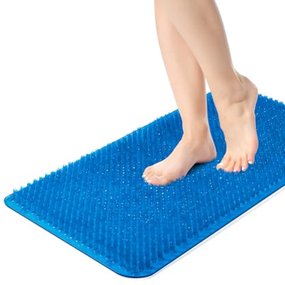 Yolife Shower Foot Scrubber Mat, Anti-Slip Bath Mat with Scrub Bristles, Soft Shower Foot Massager with Strong Suction Cups for Soothe Achy Feet, 25.6" x 13.4" - color: Dark Blue, size: 25.6" x 13.4" (Rectangular)