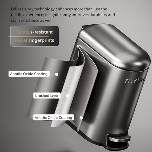 MRBIN Stainless Steel Slim Bathroom Trash Can with Lid, 6L / 1.6Gal Step Narrow Waste Basket Covered Odorless Dustbin with Inner Bucket for Bedroom, Kitchen, Vanity, Office, Eclipse-Grey - color: Eclipse Grey - 1.6 Gallons, style: Arc Lid