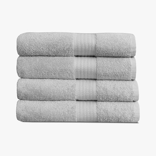 1888 Mills 4 Pack Premium Bath Towel Set, True Classics Premium Cotton Blend, Super Soft and Highly Absorbent Bath Towels for Bathroom, Hotels, Spa and Gym, Grey - color: Grey, size: Bath Towel (Pack of 4)