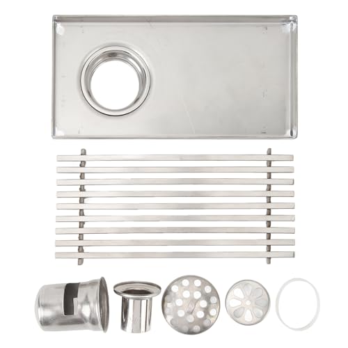 304 Stainless Steel Linear Shower Drain 8 Inch Long 20x10 cm Rectangular Floor Grate for 50 mm Pipe Middle Outlet (Side Drain) - size: Side Drain