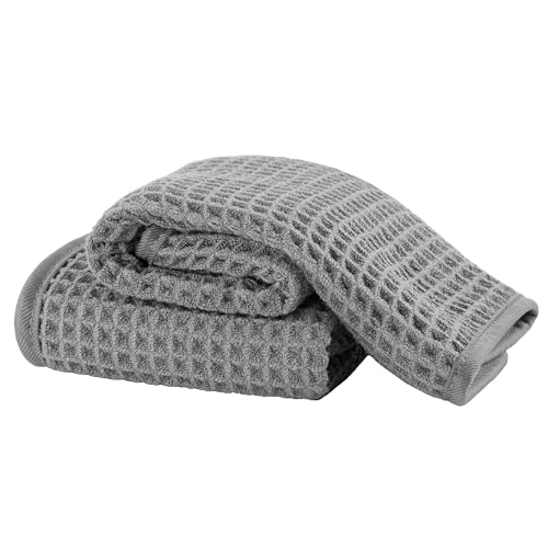 MICROFI Microfiber Waffle Face Towels, 2 Pieces, Soft, Absorbent, Fast Drying, Lint Free 430 GSM (Gray) - color: Gray