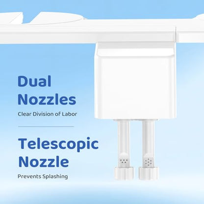 Bidet Attachment for Toilet Seat, Ultra Slim | Easy Control | Adjustable Water Pressure | Non-Electric Self-Cleaning Dual Nozzle | Cold Water Bidet for Frontal & Rear Wash, Bamboo Knob
