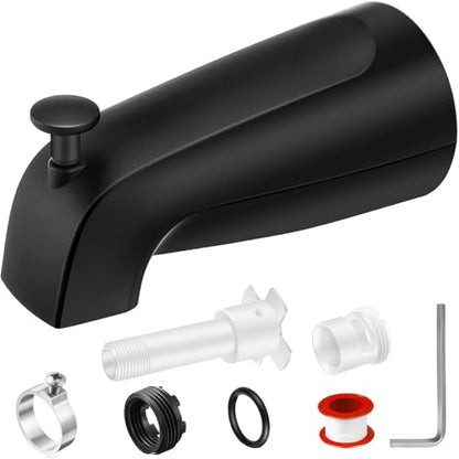 Enhon Tub Spout, Universal Fits 1/2'' Copper Pipe, 1/2'' IPS and 3/4'' IPS, Bathroom Bathtub Tub Faucet Replacement with Adapters(with Diverter,Matte Black) - color: Matte Black, style: with Diverter