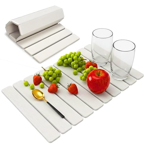Stone Dish Drying Mat for Kitchen Counter, Large Quick Dry Diatomaceous Earth Stone Drying Mat, Foldable Water Absorbent Dish Drying Mat for Dishes, Cups, Bottles, Kitchen Sink & Countertop (White) - color: White