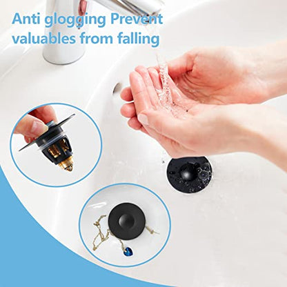 QYHNYJF Black Bathroom Sink Stopper – Pop Up Drain Stopper & Sink Strainer, Universal Sink Plug for 1.1" to 1.5" Bathroom Sink Drain Pipes, Matte Black Finish - color: Matte Black