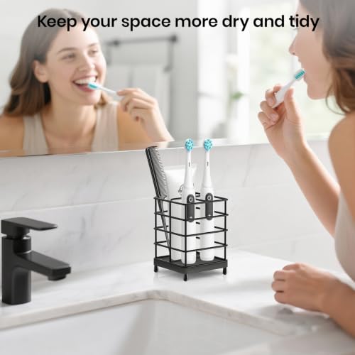 Toothbrush Holders with Quick Drying Mat—Black DiatomiteToothbrush and Toothpaste Holder for Bathroom—3 Slots Openwork Design Bathroom Counter Organizer for Electric Toothbrush,Razor, Toothpaste - size: Small