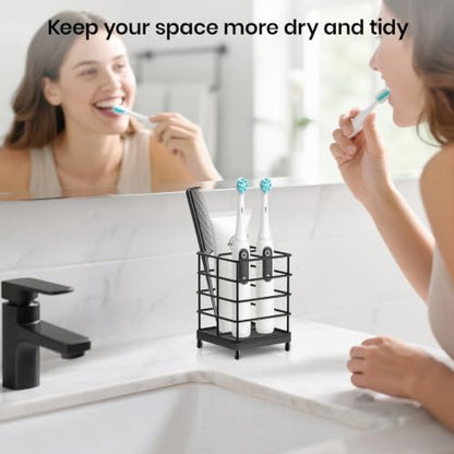 Toothbrush Holders with Quick Drying Mat—Black DiatomiteToothbrush and Toothpaste Holder for Bathroom—3 Slots Openwork Design Bathroom Counter Organizer for Electric Toothbrush,Razor, Toothpaste - size: Small