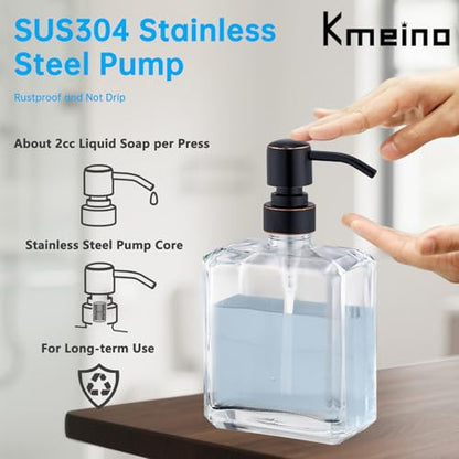 Square Clear Glass Dish Soap Dispenser Set 2 Pack, Oil Rubbed Bronze Refillable Hand Soap Dispenser with Rust Proof Stainless Steel Pump 2 x 13.5 oz Lotion Dispenser for Bathroom Vanity Kitchen - color: Oil Rubbed Bronze, size: 2X13.5oz-Square