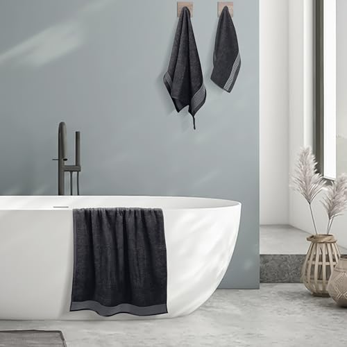 Ultra Soft 3 Pack Cotton Towel Set, Contains a Bath Towel 28x55 inch, a Hand Towel 16x24 inch & a Wash Coth 12x12 inch, Ideal Everyday use, Compact & Lightweight -Black - color: Black, size: 3 Pack Set