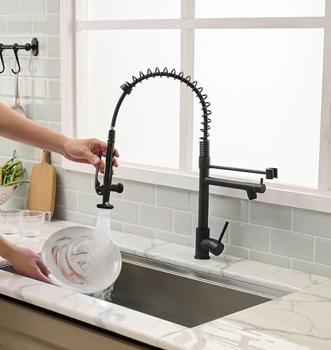 Fapully Black Kitchen Faucet,Commercial Pull Down Kitchen Sink Faucet | with Sprayer, 360 Swivel, 1.8GPM Water Flow - color: Matte Black, style: Classic
