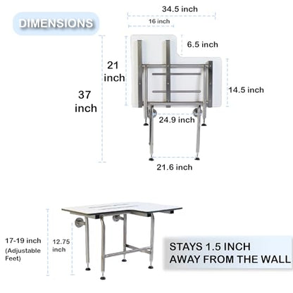 Shower Seat Resin With Legs, ADA Heavy Duty Shower Chair For Inside Shower 600lbs | 304 Stainless Steel | Shower Chair For Elderly And Disabled | Folding Shower Seat Wall Mounted | 34.5x21” Right Hand - size: 34.5" x 21" Right Hand