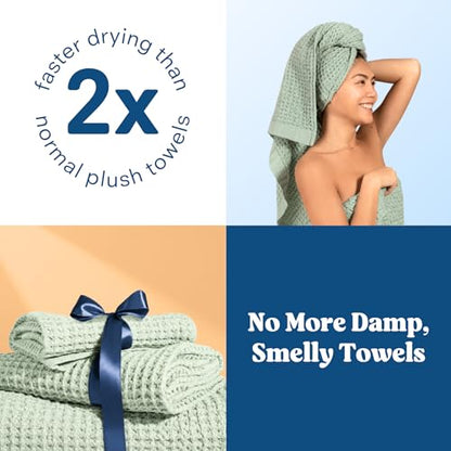 ONSEN Supima® Waffle Hand Towels, Quick Dry Lint Free 100% USA Cotton, Lightweight Absorbent Hand Towel Set, 16x30 in (Sage Green, Hand Towel 2-Pack) - color: Sage Green, size: Hand Towel 2-Pack