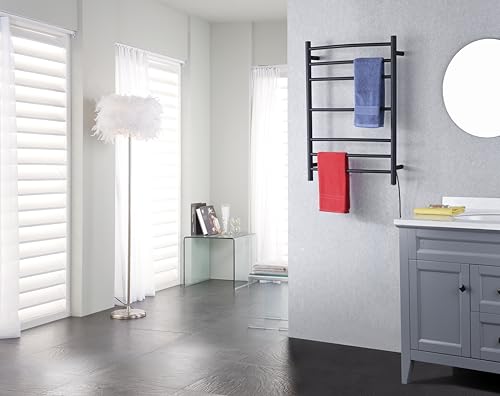 ANZZI Gown 7-Bar Wall Mounted Towel Warmer in Matte Black, Energy Efficient 70W Electric Plug in Heated Towel Rack for Bathroom, Stainless Steel Towel Heater Rail Quick Towel Dryer, TW-AZ027MBK - color: Matte Black