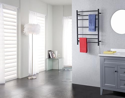 ANZZI Gown 7-Bar Wall Mounted Towel Warmer in Matte Black, Energy Efficient 70W Electric Plug in Heated Towel Rack for Bathroom, Stainless Steel Towel Heater Rail Quick Towel Dryer, TW-AZ027MBK - color: Matte Black