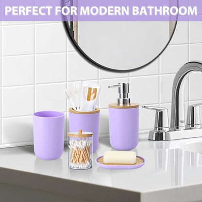 Bathroom Accessories Set 5Piece Light Purple Bathroom Sets, Toothbrush Holder, Toothbrush Cup, Lotion Soap Dispenser, Soap Dish and Qtip Holder Bathroom Decor - style: Light Purple
