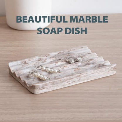 2 Pcs Soap Dish for Bathroom, Marble Bar Soap Holder for Kitchen Countertop, Soap Tray with Wavy Design, Soap Saver for Bath Tub, Sponges, Italian Natural Stone(Palissandro Classico) - color: Palissandro Classico