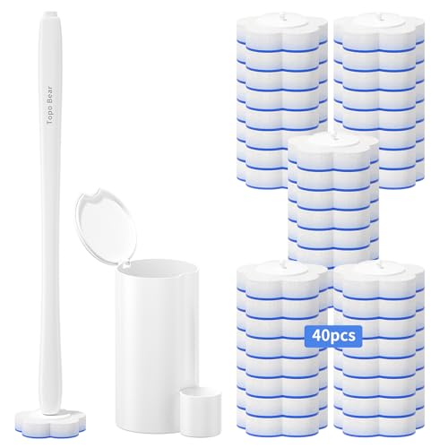 Disposable Toilet Bowl Brush with 40 Toilet Wand Refills, Toilet Bowl Cleaner Wands, Toilet Cleaning System Starter Kit - size: 1 brush+40 Refills