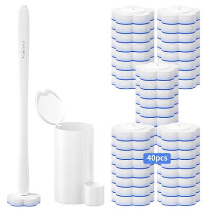 Disposable Toilet Bowl Brush with 40 Toilet Wand Refills, Toilet Bowl Cleaner Wands, Toilet Cleaning System Starter Kit - size: 1 brush+40 Refills