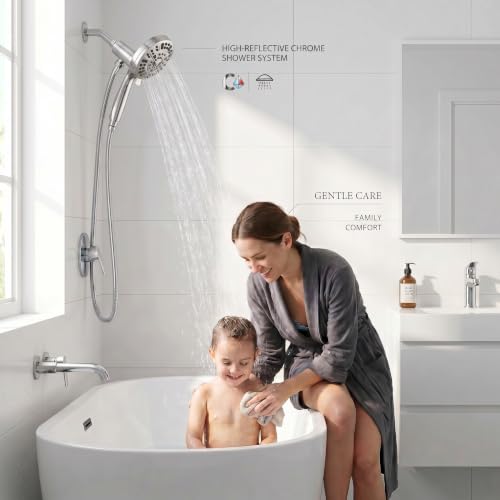 High Pressure Handheld Shower Head Chrome,9 Function Sprays Magnetic Rain Shower Head with Handheld,Anti-clog Nozzles, Built-in Power Wash to Clean Tub - color: Chrome