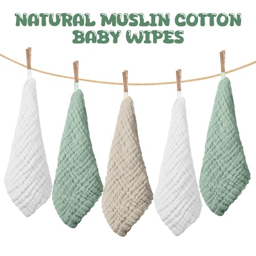 20 Pcs Baby Muslin Washcloth 12 x 12 Inch 100% Cotton Soft and Absorbent Muslin Washcloth Burp Cloth Wipe Newborn Face Towel for Baby Boy Girl Sensitive Skin (White, Khaki, Dark Green) - color: White, Khaki, Dark Green