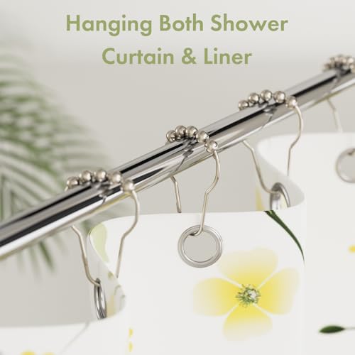 Shower Curtain Hooks, Decorative Shower Curtain Hooks Smooth, 12pcs Shower Hooks and 13ft Clear Curtain Hooks Prevents Shower Hooks from Snagging - color: Brushed Nickel+curtain Tape, style: Single Hooks